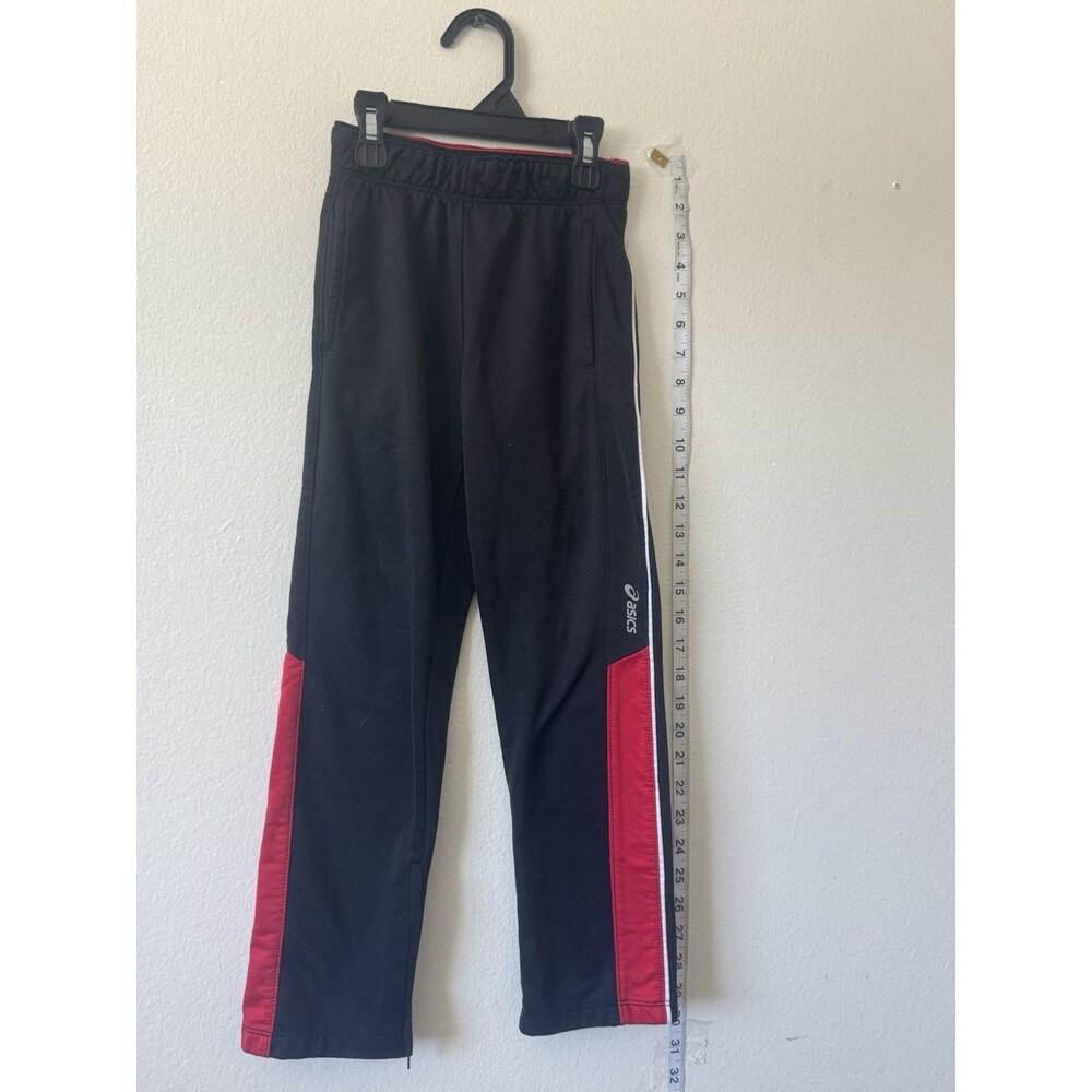 ASICS Kids Track Pants Black Red Athletic Joggers Size S/6 Zip Legs